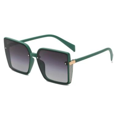 Imagem de Óculos de Sol Femininos Oversized Sem Aro, com Armação Plana, Modelo Único, para Viagem, Verde, 13*