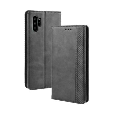 Imagem de Capa para Samsung Galaxy note 10 PRO,Retro Flip magnético,Caso de telefone de couro PU,Design de carteira com 3 slots de cartão e 1 clipe de dinheiro -Black
