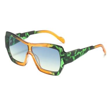 Imagem de HCPIHF Óculos de sol gradiente da moda UV400 retrô, óculos de sol oval de dois tons, feminino e masculino (verde, cinza e marrom)
