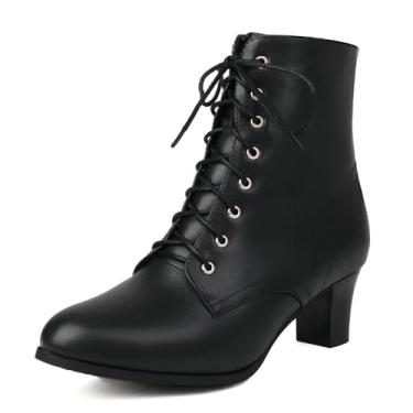 Imagem de Uniquelly Botas femininas vintage vitorianas salto gatinho cadarço cano curto 70s Witch Granny Booties zíper lateral bico redondo sapatos vitorianos, Preto estilo A, 36