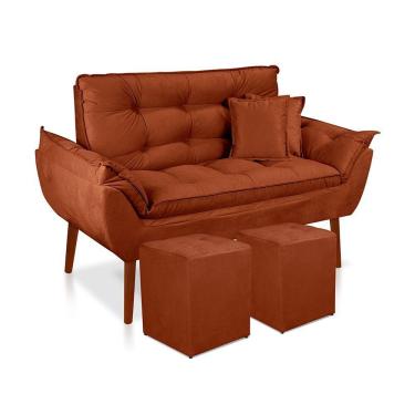 Imagem de Kit 01 Namoradeira Opala 02 Puff Quadrado 02 Almofadas Terracota