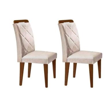Imagem de Cadeira Sala De Jantar Melissa Madeira Kit 2 Un Capuccino-veludo Creme Rufato