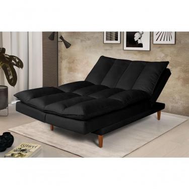 Imagem de Sofá Cama Vancouver 3 Lugares Império Reclinável Casal Pés Madeira Suede Preto 381
