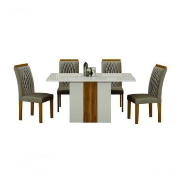 Imagem de Conjunto De Mesa De Jantar Doha Off White E Freijó E 6 Cadeiras Juli Camurça