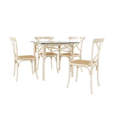 Imagem de Conjunto Katrina Off White 4 Cadeiras Tampo De Madeira Quadrado 90 Cm Asturias