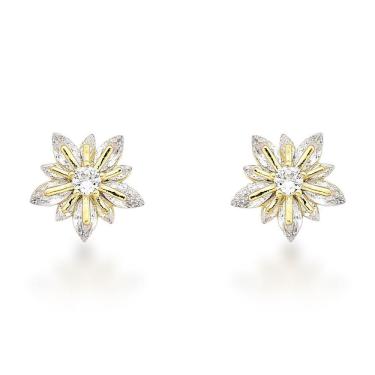 Imagem de Brincos Com Pedras De Zircônia Flor Banhado A Ouro 18k