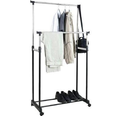 Imagem de Arara Dupla De Roupas Regulável Em Aço Inox Com Sapateira