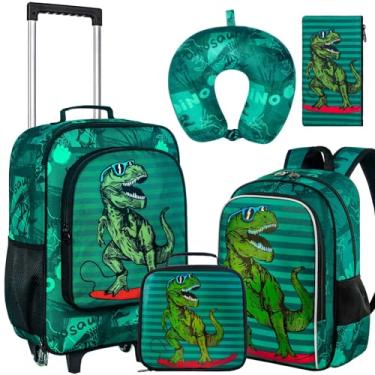 Imagem de Conjunto de 5 peças de bagagem infantil para meninos e meninas, malas de mão com rodinhas, Verde dinossauro, 13.5" x 18" x 6"