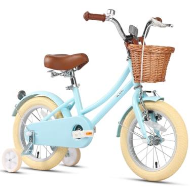 Imagem de Glerc Little Molly Bicicleta infantil de 35 cm, bicicleta retrô Cruiser para crianças de 3 a 5 anos, bicicleta infantil com cesta de vime e rodas de treinamento, azul