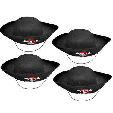 Imagem de Kit 4 Chapéus do Alma Negra de Pirata com Elástico para Fantasia de Pi