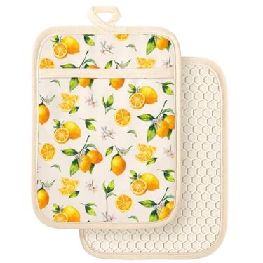 Imagem de Slohif Conjunto de 2 suportes de panela 100% algodão - Almofadas quentes de forno resistentes ao calor de limão para bancada, cozimento doméstico, micro-ondas