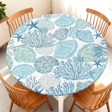 Imagem de COTAIL Toalha de mesa redonda com capa de mesa elástica à prova d'água para mesa redonda de até 155 a 165 cm, capa circular à prova de óleo para cozinha, jantar, acampamento, piquenique, festa, férias