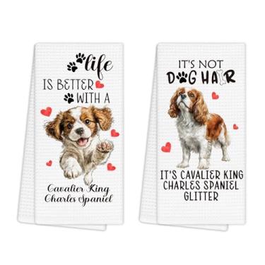 Imagem de EGBTL Conjunto de 2 toalhas de cozinha para presentes Cavalier King Charles Spaniel, toalhas de mão engraçadas para cozinha, banheiro, presentes para amantes de cães, donos, mães, mulheres, panos de