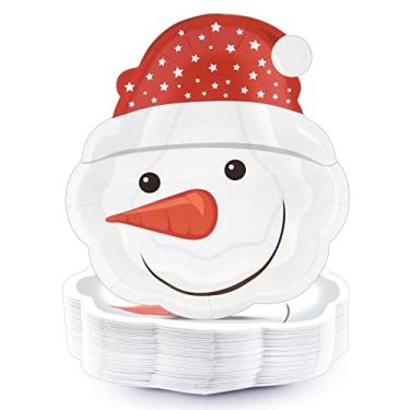 Imagem de FUNIXY Pratos de papel de Natal, 50 unidades, boneco de neve, pratos de festa descartáveis para sobremesa, jantar, aperitivo, salada, bolo, biscoitos, Feliz Natal, Natal, utensílios de jantar para