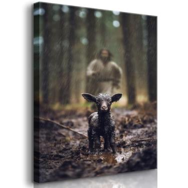 Imagem de Jesus and Lamb Wall Art Jesus Running After Lost Lamb Wall Decor Cordeiro de Deus Jesus Salva o Cordeiro Arte de Parede Cristã Inspiradora para Escritório Sala de Estar Quarto Igreja Obra de Arte