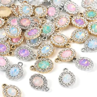 Imagem de Spritewelry Pingentes de strass de vidro, redondo, oval, coração, brilhante, colorido, vintage, facetado, pedras preciosas, pingentes para fazer joias, pulseira, colar, brinco, Metal não precioso