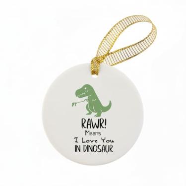 Imagem de Mancheng-zi Ornamento de Natal de dinossauro, presentes de dinossauro para crianças pequenas, ornamento para decoração de árvore de Natal, cru significa eu te amo em dinossauros, ornamentos