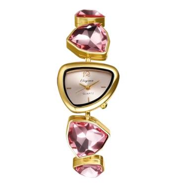 Imagem de Lancardo Relógio elegante com pulseira de pedra de nascimento: relógio de pulso de aço inoxidável rosa brilhante perfeito para aniversário, mães, filha, namorada