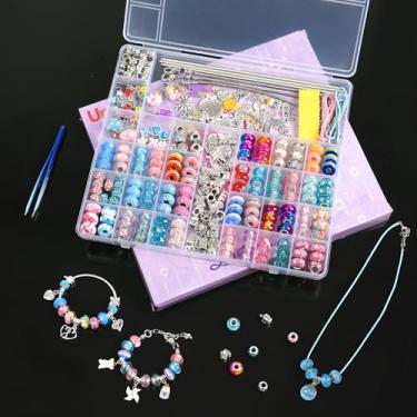 Imagem de Uniartfy Kit de 305 peças para fazer pulseiras com caixa organizadora, berloques de miçangas para kit de fabricação de joias, presentes de aniversário para meninas de 8 a 12 anos, artesanato para