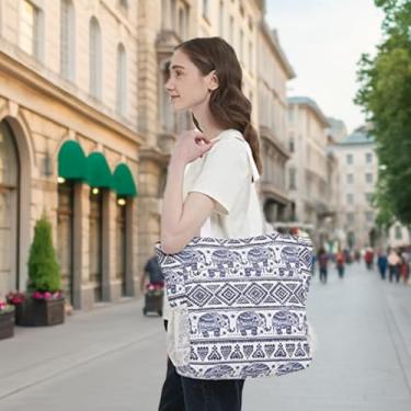 Imagem de Bolsa de viagem de praia resistente à água, bolsa de ombro grande para ioga, viagem com vários bolsos para mulheres, Elefante azul, Bolsa de viagem