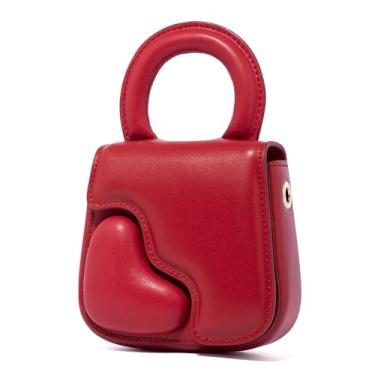 Imagem de LAFESTIN Bolsa pequena de couro com coração de designer com alça de corrente removível bolsa transversal para casamento, coquetel e formatura, Vermelho