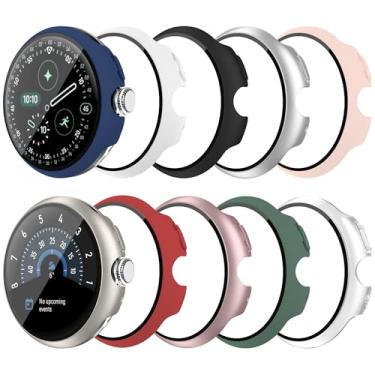 Imagem de Tiorecime Pacote com 10 capas para Google Pixel Watch 4 de 41 mm com protetor de tela de vidro temperado, amortecedor rígido à prova de choque, capa protetora compatível com Pixel Watch 4 de 41 mm