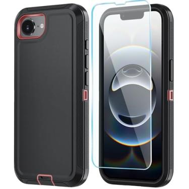 Imagem de ONOLA Capa compatível com iPhone 16e com protetor de tela HD, [2 em 1] Capa de telefone de proteção resistente para iPhone 16e 6,1 polegadas (preto vermelho)