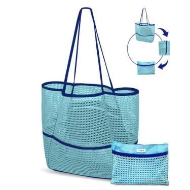 Imagem de Bolso de Playa ToKismet de Malla Plegable 2 en 1 para Mujer Azul