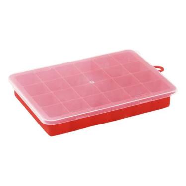 Imagem de Forma De Gelo Com Tampa Para 24 Cubos Em Silicone Vermelho Para Gelade