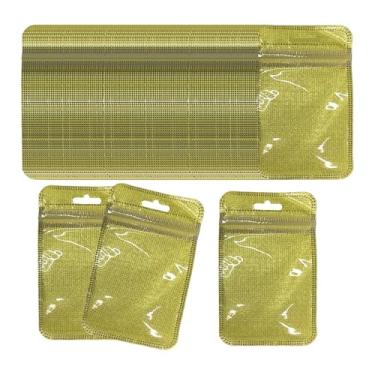 Imagem de MotiveTech Pacote com 100 saquinhos para guardar miçangas de pintura com diamantes, mini saquinhos transparentes com zíper, sacos plásticos para embalar brincos, Ouro