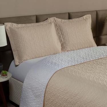 Imagem de Kit Cobre-Leito Casal Padrão 3 Peças Clara – Dupla Face – Branco e Cáqui
