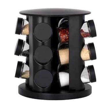Imagem de Porta Condimentos Giratório com Potes de Vidro, Tampa Dosadora, 12 Recipientes, Preto