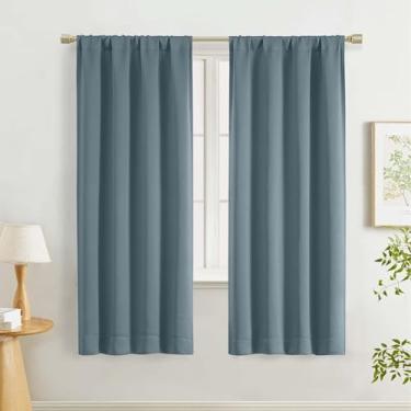 Imagem de Lecloud Cortinas azul pedra 153 cm para sala de estar, comprimento 2 peças, cortinas de janela sólidas para quarto, cortinas longas com isolamento térmico para sala de jantar, cada painel 101,6 cm L x