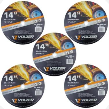 Imagem de Volzer, Kit 5 Discos de Corte Policorte Volzer Aço Inox 14 Pol x 3mm x 1 Pol 5326