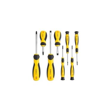 Imagem de Jogo de Chaves de Fenda e Phillips, 8 Peças, Cabo Plástico Amarelo, Aço Cr-V, Magnético, 4mm a 8mm, para Uso Profissional e Doméstico