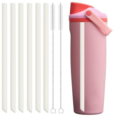 Imagem de 6 canudos de substituição compatíveis com garrafa de água Owala FreeSip Sway 1,134 g, com 2 limpadores de palha, canudos reutilizáveis de aço inoxidável para Owala (branco)