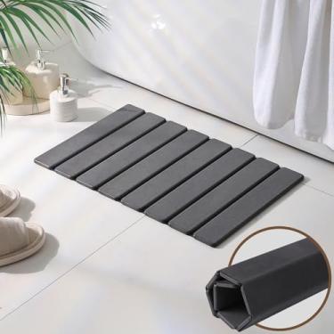 Imagem de MOCAL Tapete de banho grande de pedra dobrável, tapete de chuveiro de pedra antiderrapante de 59,9 cm x 39,4 cm, tapetes de terra de diatomáceas superabsorventes, tapetes de banho de secagem rápida