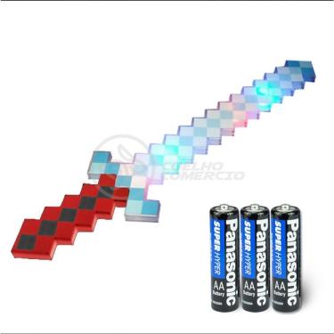 Imagem de Kit Brinquedo Espada Pixel Minecraft 58cm C/Som Luz+3 Pilhas