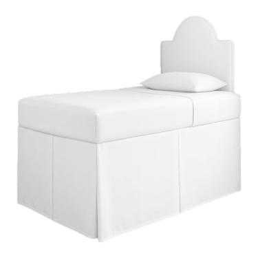 Imagem de Saias de cama plissadas para dormitório Twin-XL - Saia de cama plissada de microfibra com canto dividido - Saia para cama de dormitório universitária personalizada - Saia para cama extra longa - Série