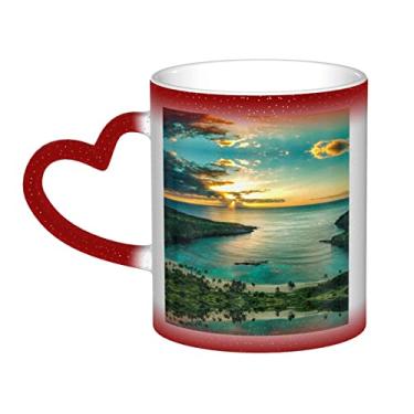 Imagem de Sunrise Over Hanauma Bay Oahu Hawaii Divertida Xícara de Café Mágica, Sensível ao Calor, Mudança de Cor, 12 Oz, Para Café/Chá/Leite/Cacau, Para Adolescente/Aniversário/Festival/Presentes