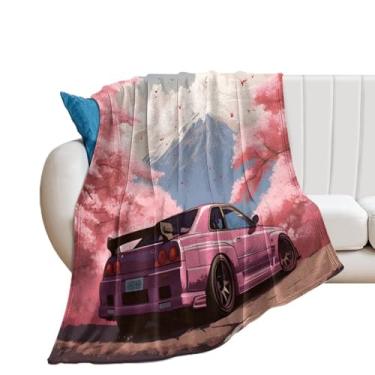 Imagem de HouLaiZhe Cobertor Super Macio Flanela Japão JDM Carro R34 Rosa Flores de Cerejeira Montagem Fuji Cobertores de Refrigeração Leve para Sofá-Cama Cadeira Sofá Carro Viagem ao Ar Livre Leve Quente 178