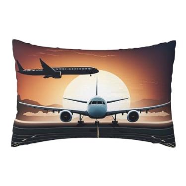 Imagem de Mochila Avião - Fronhas estampadas reversíveis - Design decorativo de dupla face, zíper oculto, poliéster macio para sofá, quarto e carro, tamanho único