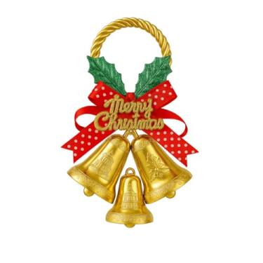 Imagem de Enfeite Sino Triplo Dourado Decorativo de Natal Flor e Laço 15cm Decoração Árvore de Natal Luxo Decoração Natalina