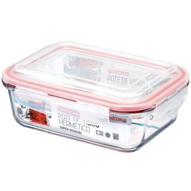 Imagem de Pote de Vidro Retangular com Tampa Hermética, 1040ml, Borosilicato, 22x17x8cm, 4 Travas, Vedação Silicone, Transparente