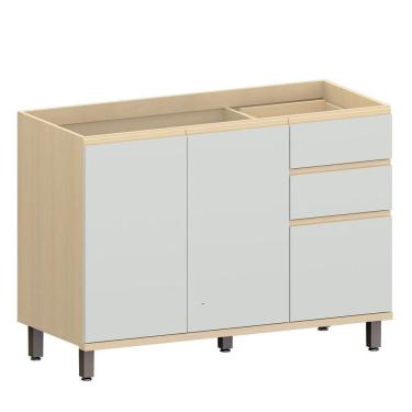 Imagem de Balcão De Pia Para Cozinha 120 Cm 3 Portas 2 Gavetas Aurora Cinza Cristal