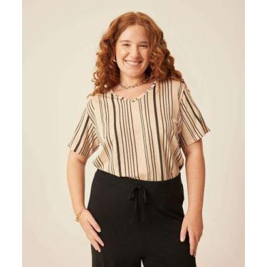 Imagem de Blusa Plus Size Feminina Listrada Marisa-59027, Bege, G2