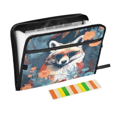 Imagem de Wassud Lobo legal em óculos de sol, organizador de arquivos sanfonado, 13 bolsos, pastas expansíveis com abas e adesivos, organizador de pastas de documentos de recibo de papel tamanho carta A4 para