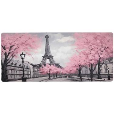 Imagem de Wassud Torre Eiffel na primavera, mouse pad para jogos com base de borracha antiderrapante, mouse pad longo para teclado de computador com borda costurada, à prova d'água, grande almofada de mesa para