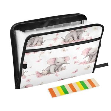 Imagem de Wassud Elefantes rosa 13 bolsos organizador de arquivos sanfonado pastas expansíveis com abas e adesivos, tamanho carta A4 papel recibo documento pasta organizador para viagem de escritório