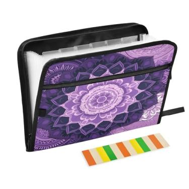 Imagem de Wassud Mandalas abstratas roxas (2) 13 bolsos organizador de arquivos sanfonado pastas de arquivos expansíveis com abas e adesivos, tamanho carta A4, papel para recibos, documentos, pasta organizadora